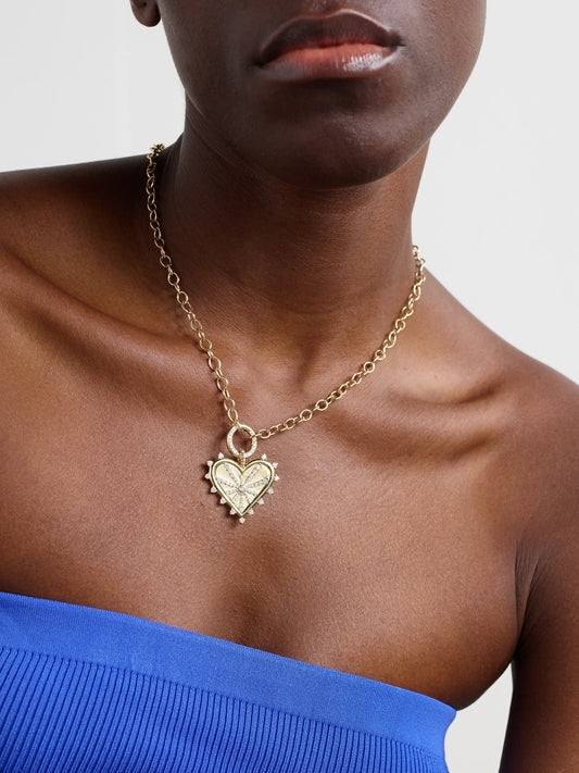 Image of Necklaces. Product name - Small Spiked Pavé 14-karat Gold Diamond Necklace in Multi colour by brand - Marlo Laz