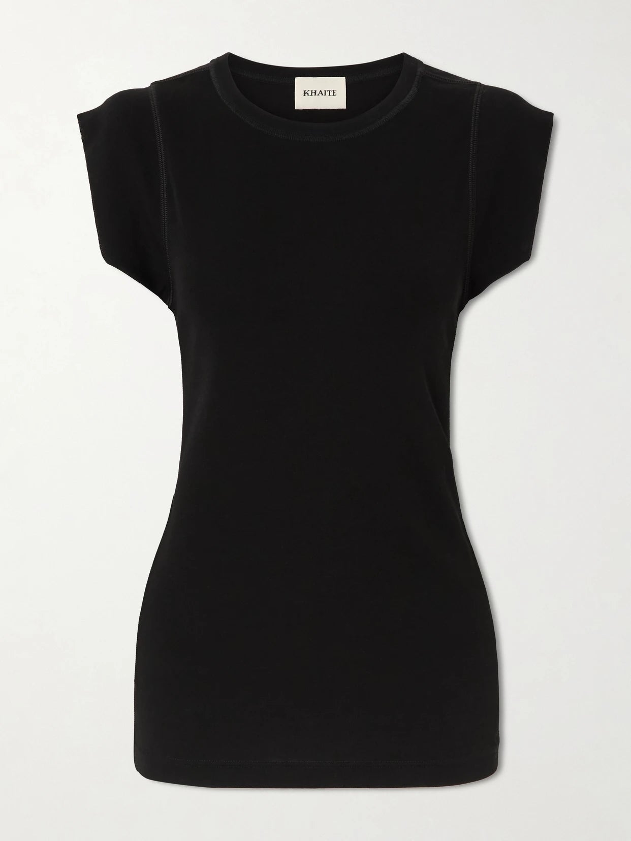 Image of a model wearing Tops. Product name - Angel Cotton-jersey T-shirt in Black colour by brand - KHAITE