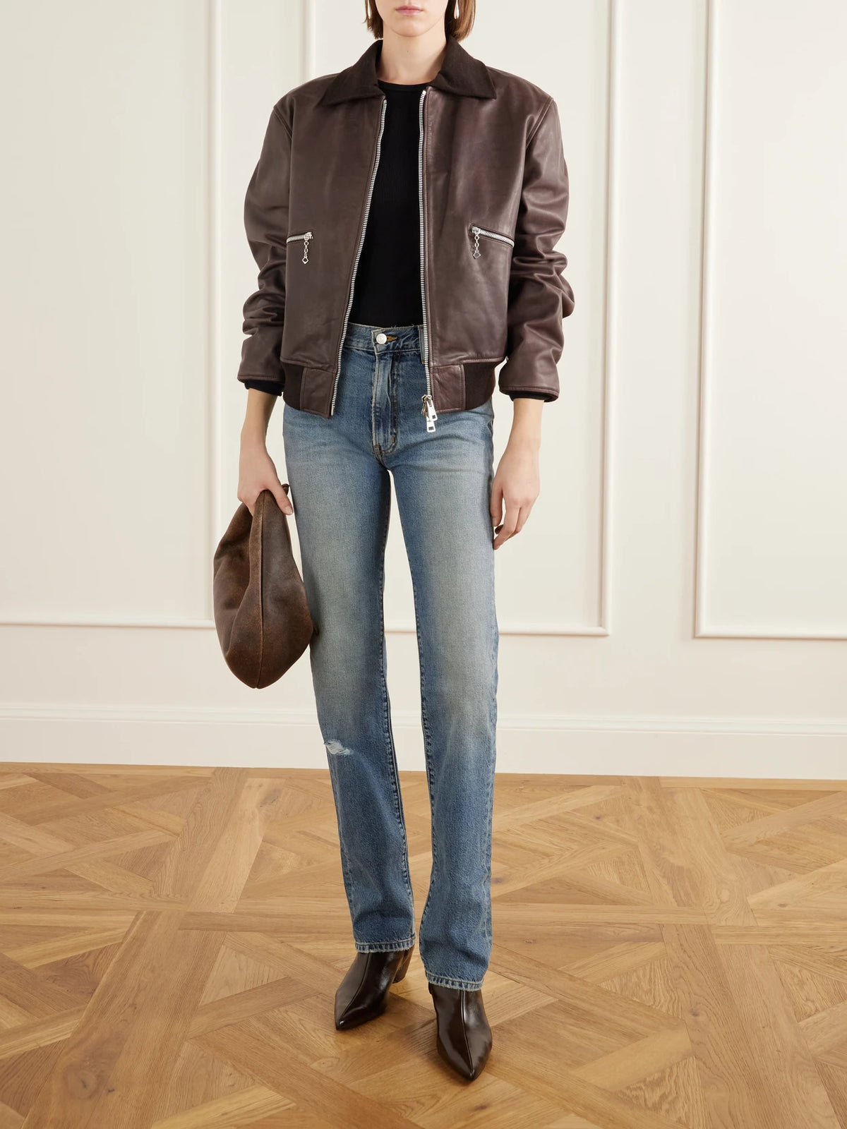 Image of Jeans. Product name - Chloe Straight High-rise Jeans in Mid denim colour by brand - ÉTERNE