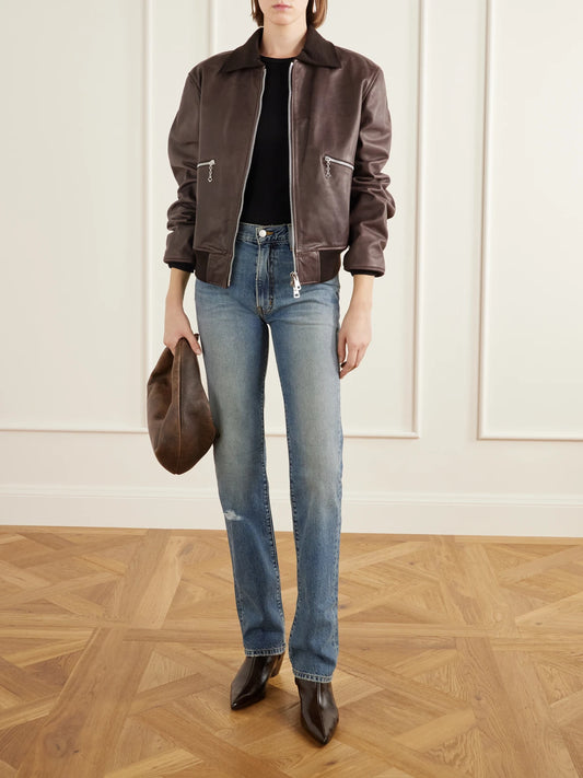 Image of Jeans. Product name - Chloe Straight High-rise Jeans in Mid denim colour by brand - ÉTERNE