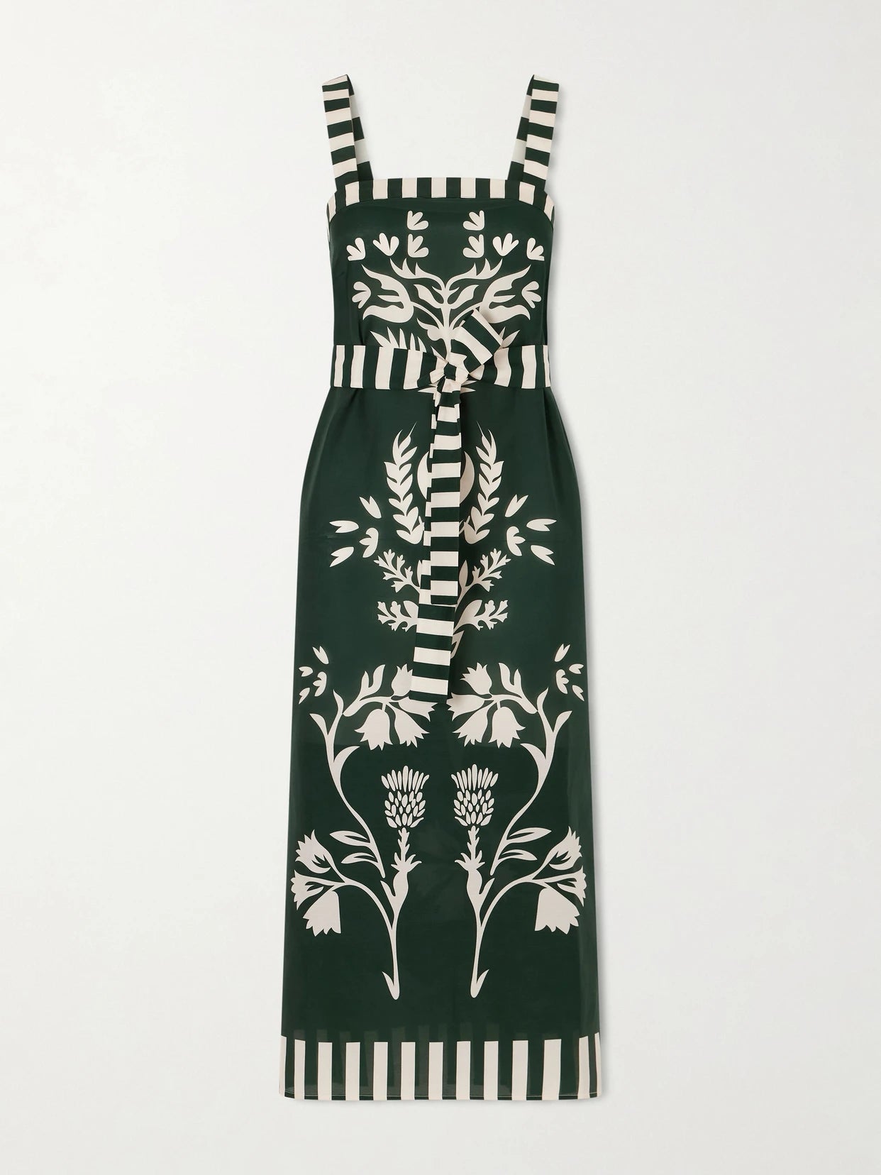Lakshya Belted Printed Cotton And Silk-blend Midi Dress