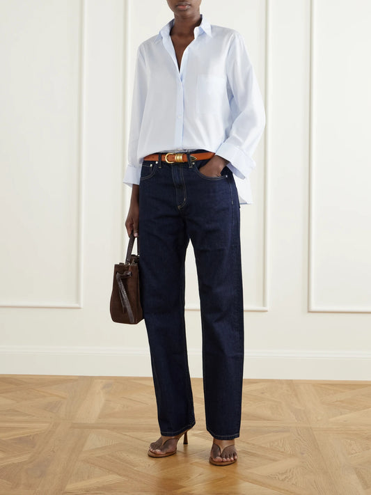 Image of a model wearing Tops. Product name - Next Morning Cotton-poplin Shirt in Light blue colour by brand - TWP