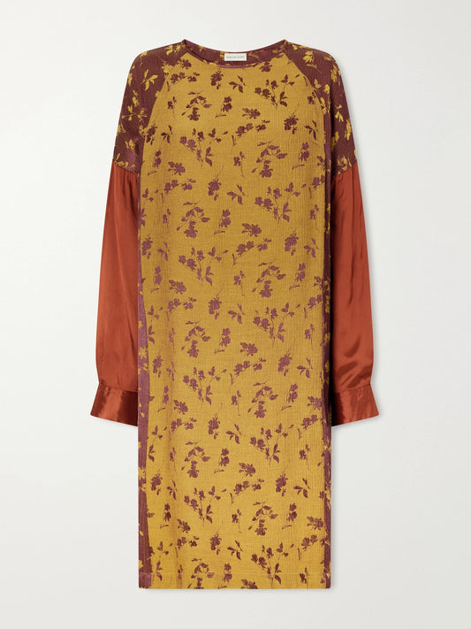 Dries Van Noten Crinkled Satin-trimmed Floral-jacquard Crepe Midi Dress