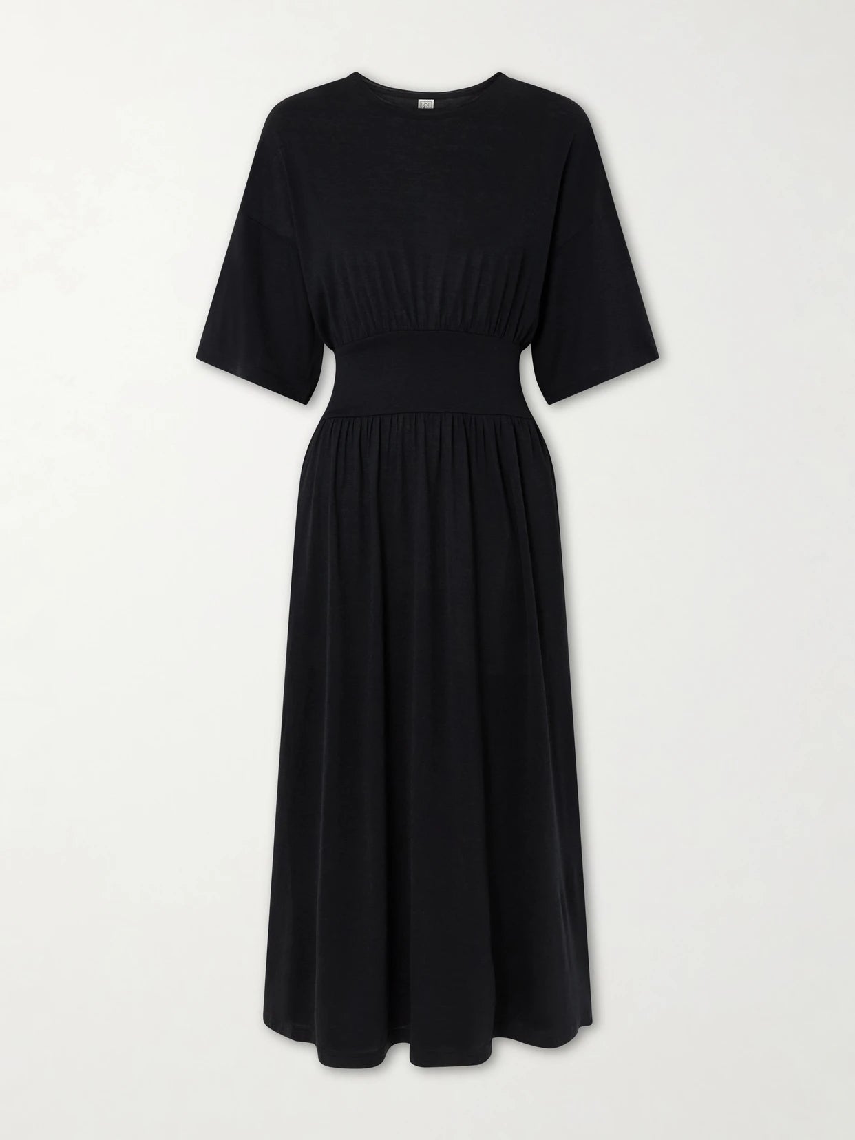 Image of Dresses. Product name - Cotton And Silk-blend Midi Dress in Black colour by brand - TOTEME