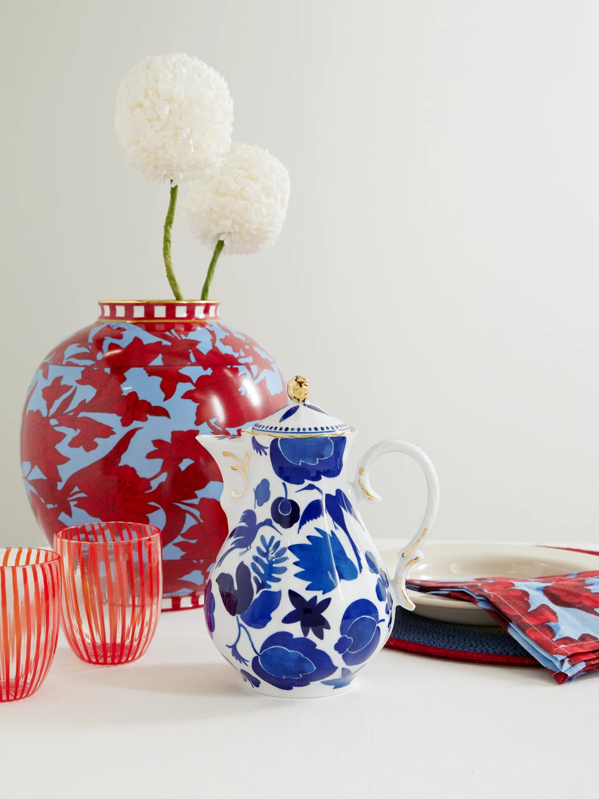 Image of Tableware. Product name - Mama Gold-plated Porcelain Teapot in Blue colour by brand - La DoubleJ
