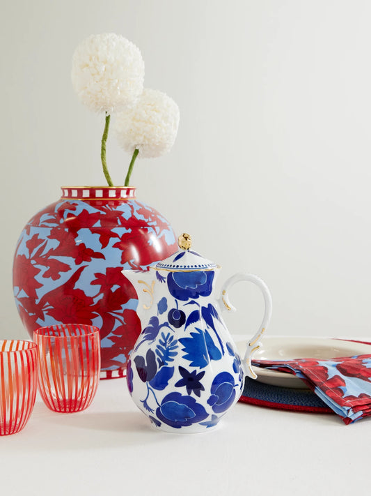Image of Tableware. Product name - Mama Gold-plated Porcelain Teapot in Blue colour by brand - La DoubleJ