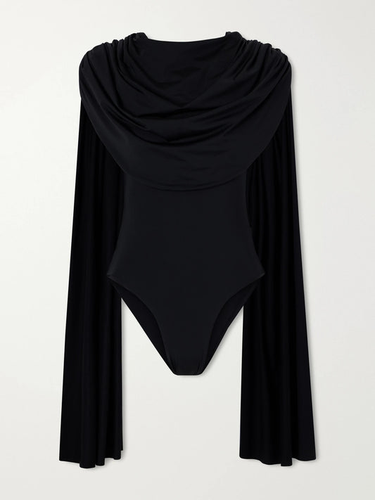 Maygel Coronel Burano Cape-detailed Draped Stretch-jersey Bodysuit