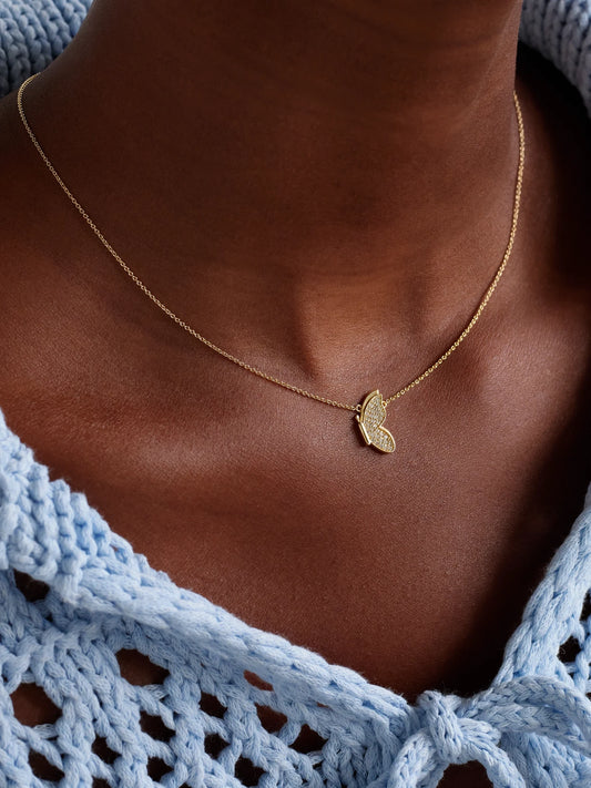 Image of Necklaces. Product name - Small Flying Butterfly 14-karat Gold Diamond Necklace in Multi colour by brand - Sydney Evan