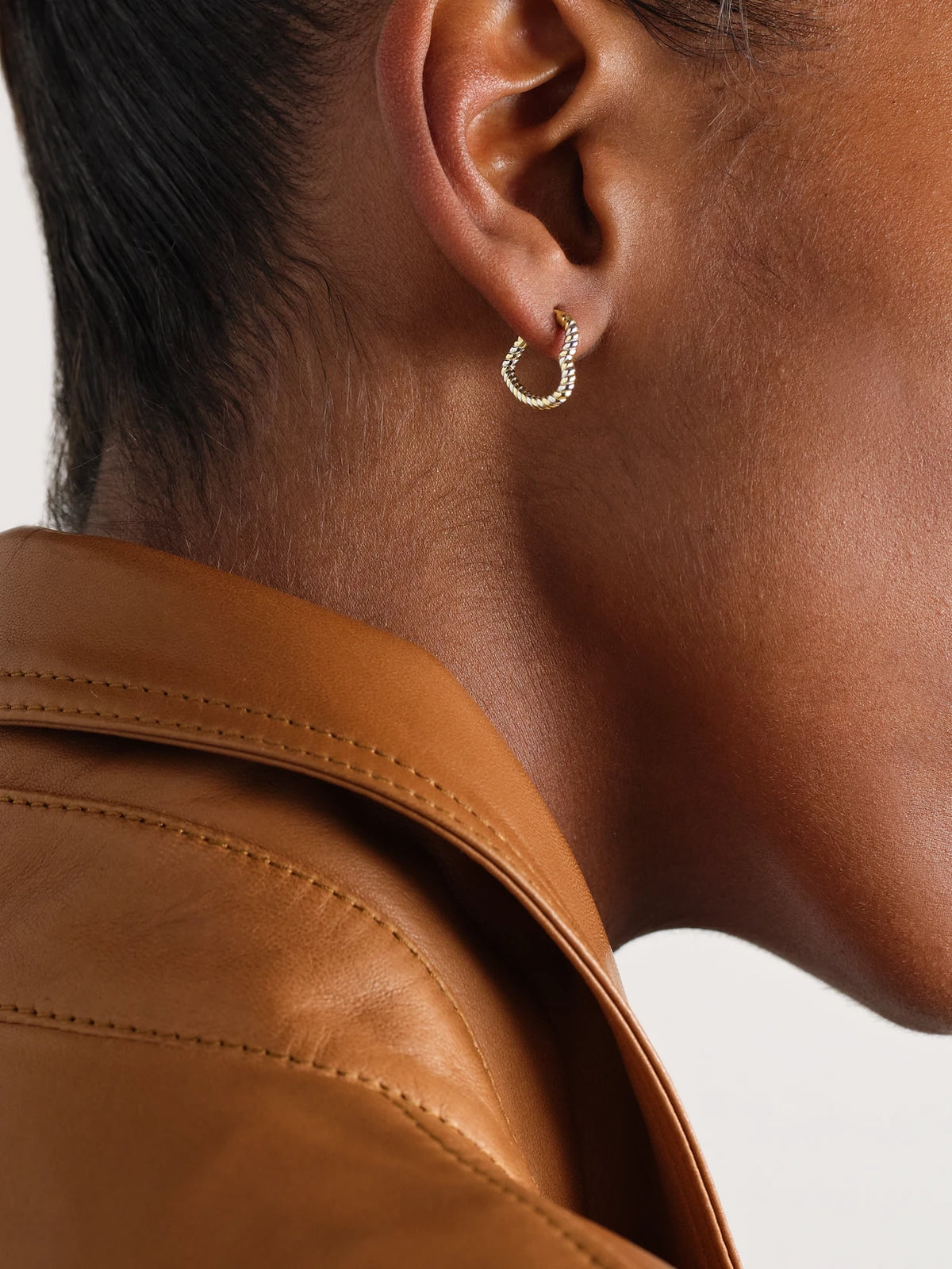 Image of Earrings. Product name - Mini Créole Coeur 9-karat Yellow And White Gold Single Hoop Earring in Multi colour by brand - Yvonne Léon