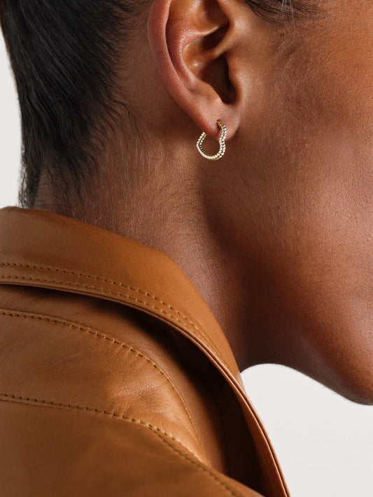 Image of Earrings. Product name - Mini Créole Coeur 9-karat Yellow And White Gold Single Hoop Earring in Multi colour by brand - Yvonne Léon