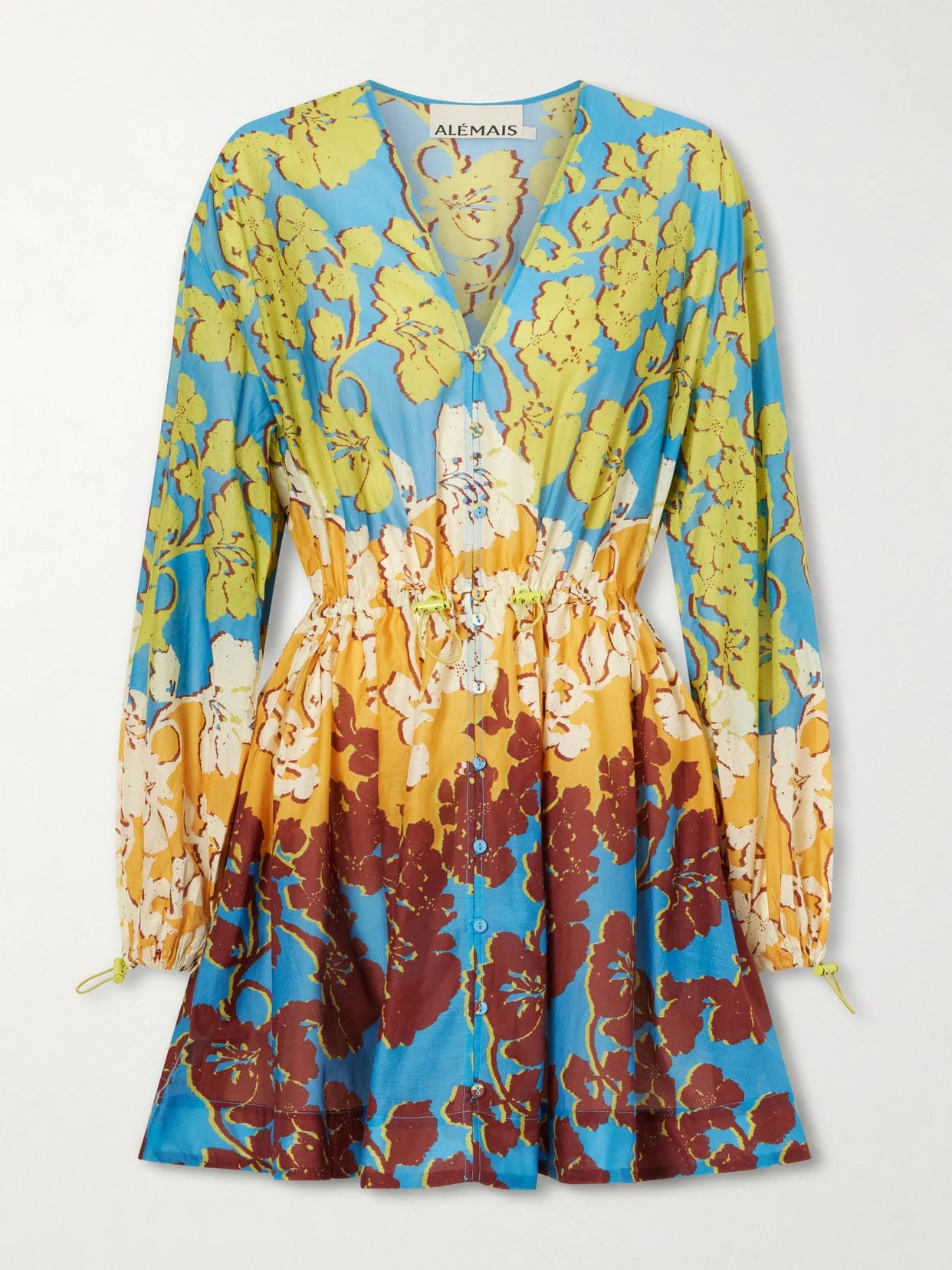 Image of Dresses. Product name - Splice Cotton And Silk-blend Mini Dress in Multi colour by brand - ALÉMAIS