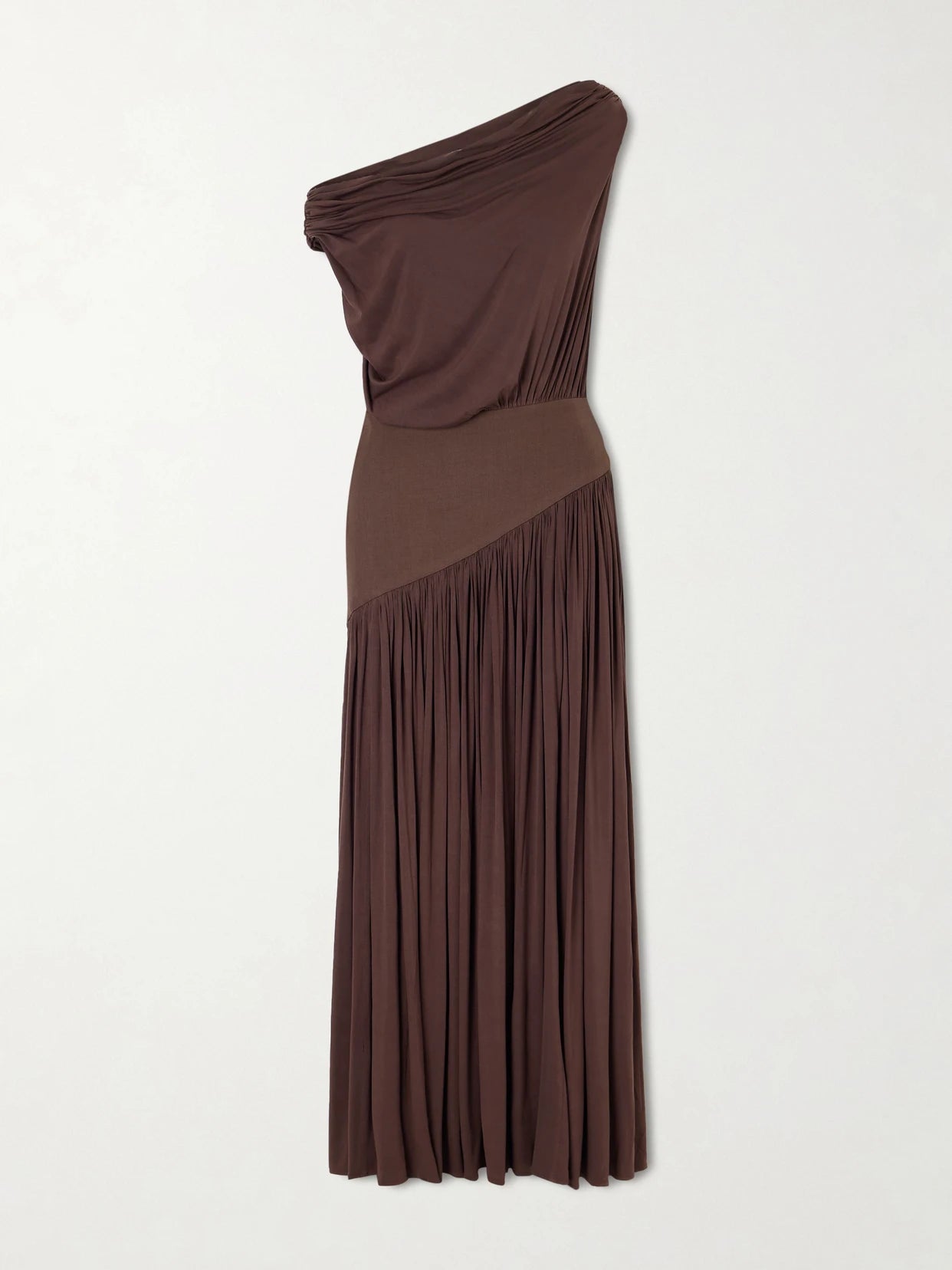 Gwen One-shoulder Asymmetric Draped Jersey-trimmed Stretch-bamboo Maxi Dress