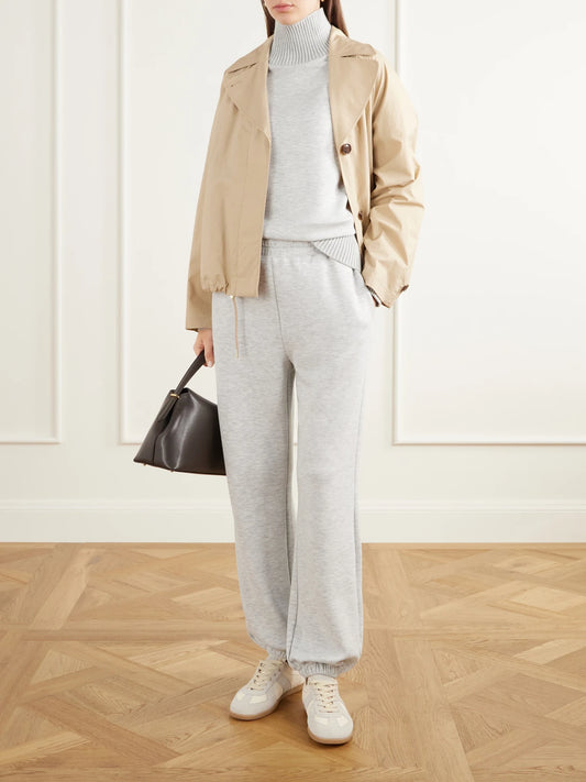 Image of Sleepwear & Loungewear. Product name - The Classic Cuff Doublesoft Jersey Tapered Pants in Light gray, White colour by brand - Varley