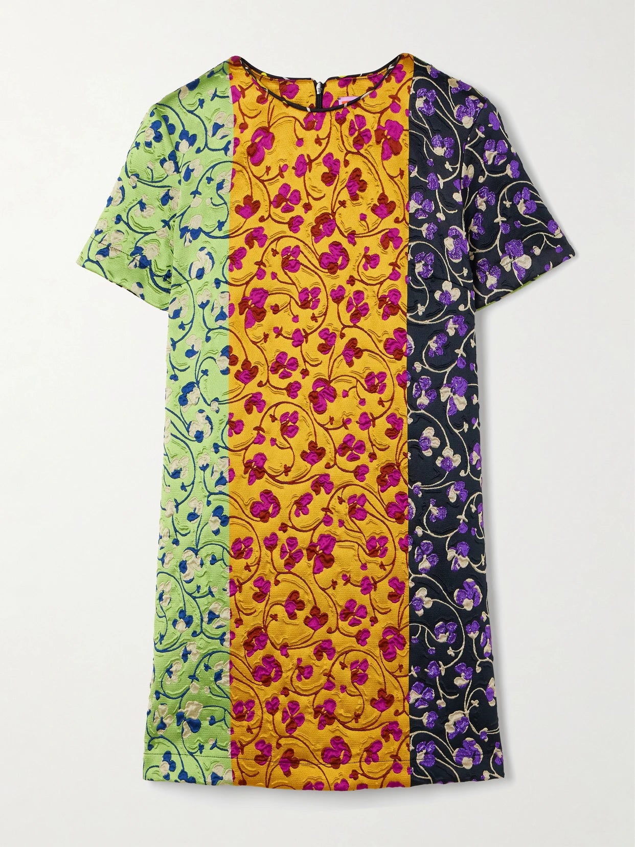 Paneled Embroidered Cloque Mini Dress