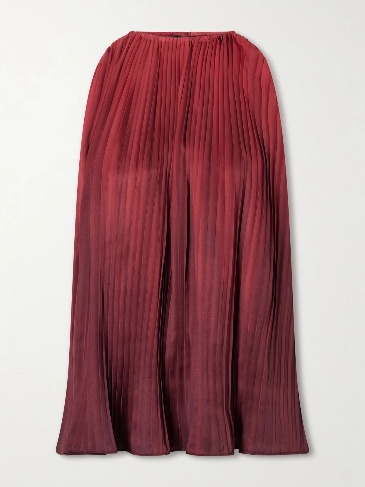 Image of a model wearing Tops. Product name - Ombré Plissé-taffeta Top in Burgundy colour by brand - Dima Ayad