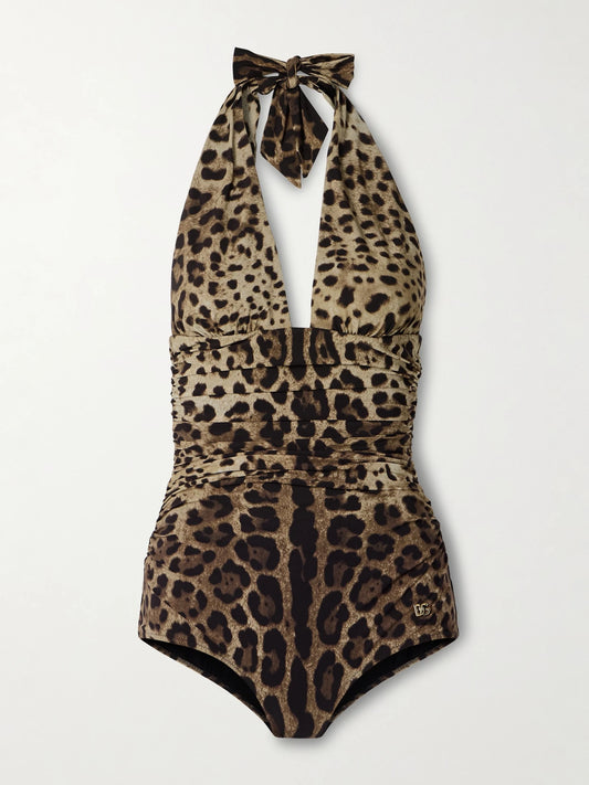 Leopard-print Halterneck Swimsuit