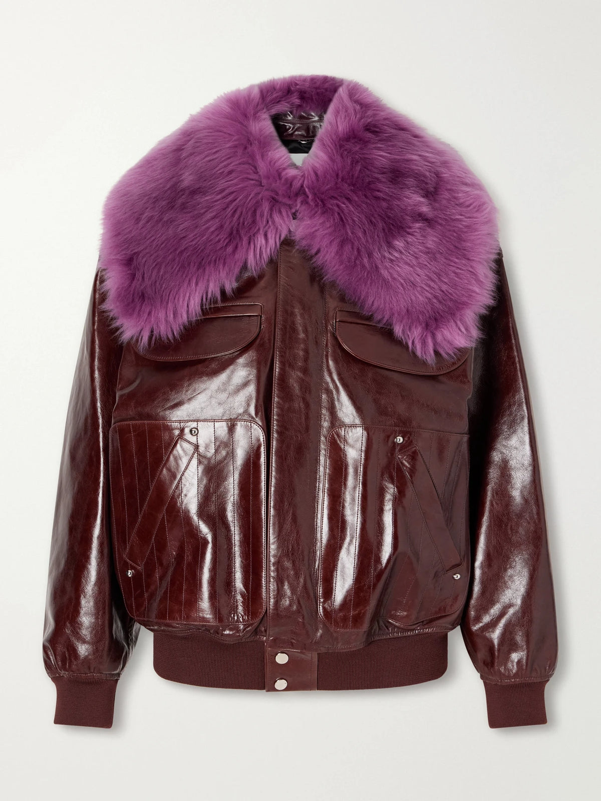 RABANNE Shearling-trimmed Leather Bomber Jacket
