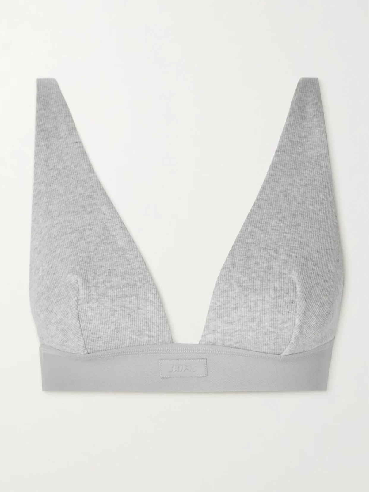 Plunge Ribbed Cotton-blend Jersey Bralette - Light Heather Grey