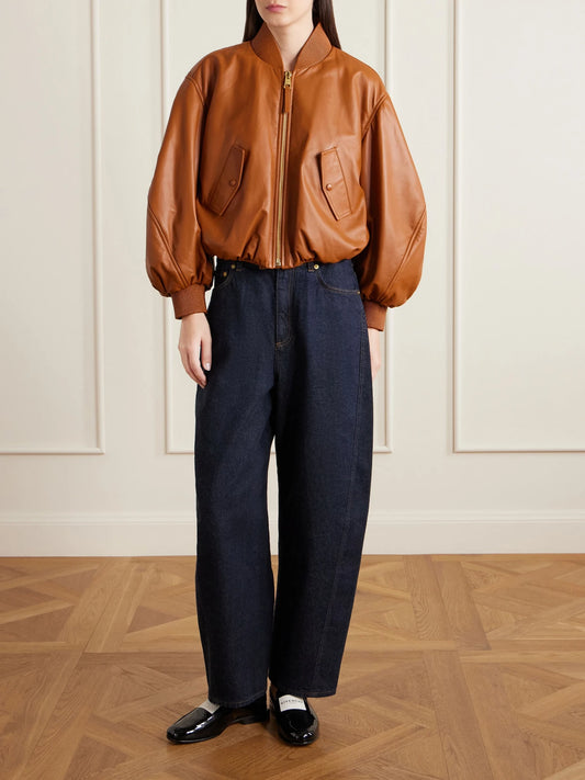 Image of Coats & Jackets. Product name - Padded Leather Bomber Jacket in Tan colour by brand - Givenchy