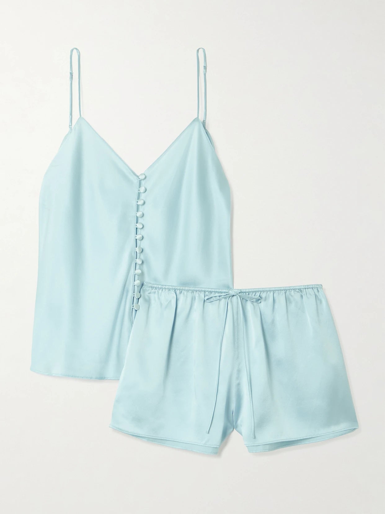 Image of Lingerie. Product name - Etta Silk-satin Pajamas in Blue colour by brand - Olivia von Halle