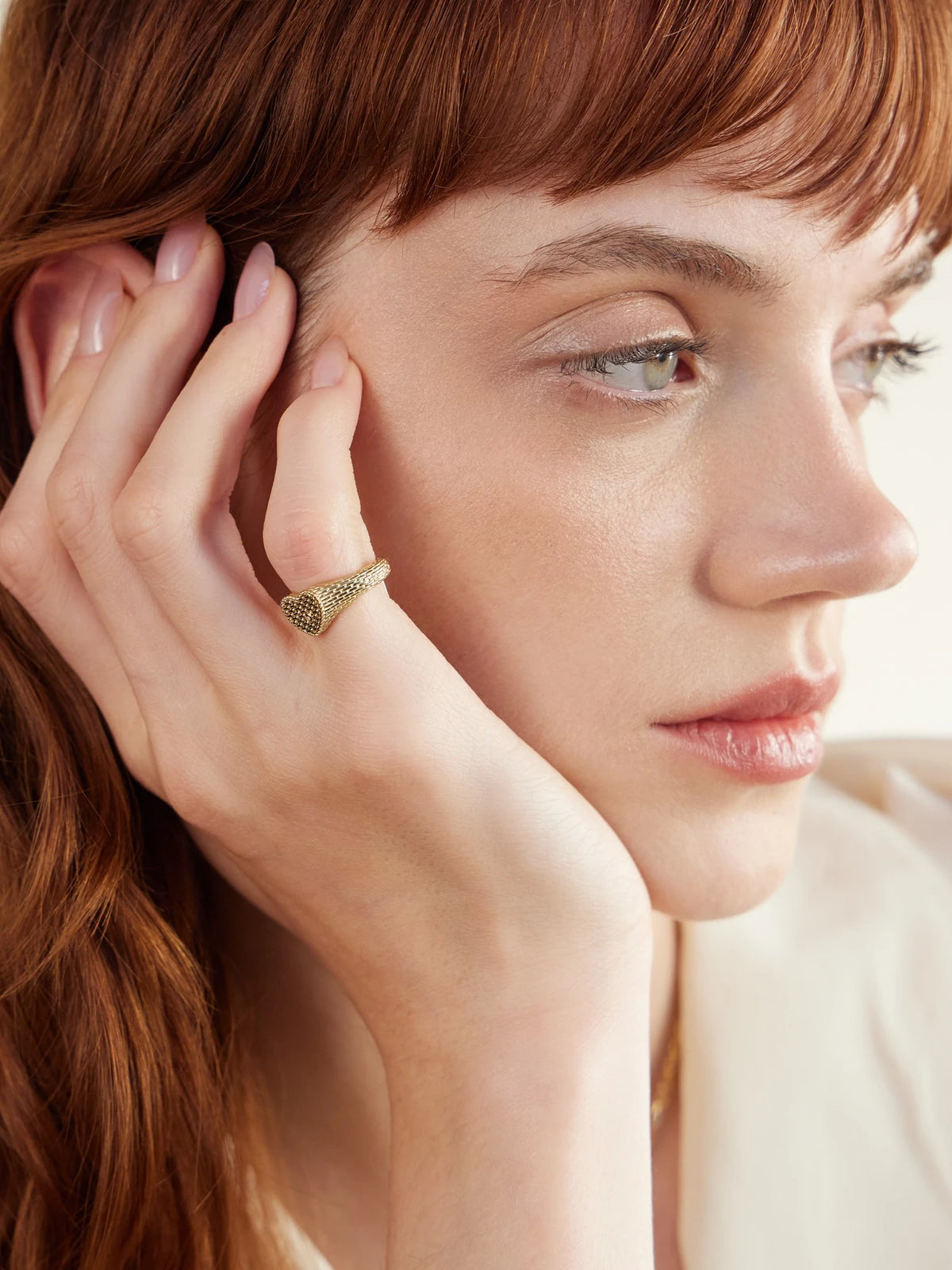 Image of Rings. Product name - Baby Chevalière Coeur 9-karat Gold Diamond Signet Ring in Multi colour by brand - Yvonne Léon