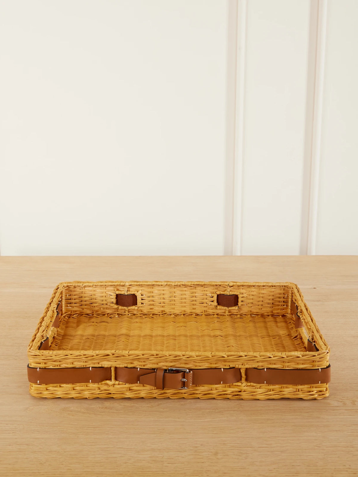 Bailey Leather-trimmed Rattan Tray