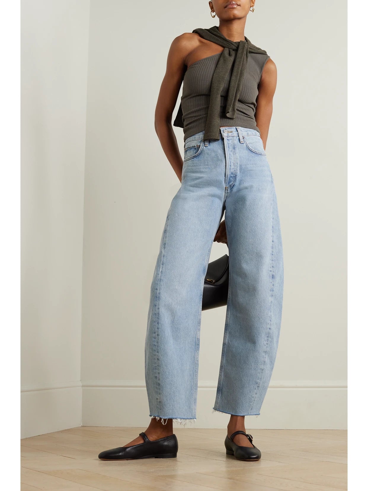 Image of Jeans. Product name - Luna High-rise Tapered Organic Jeans in Light denim colour by brand - AGOLDE