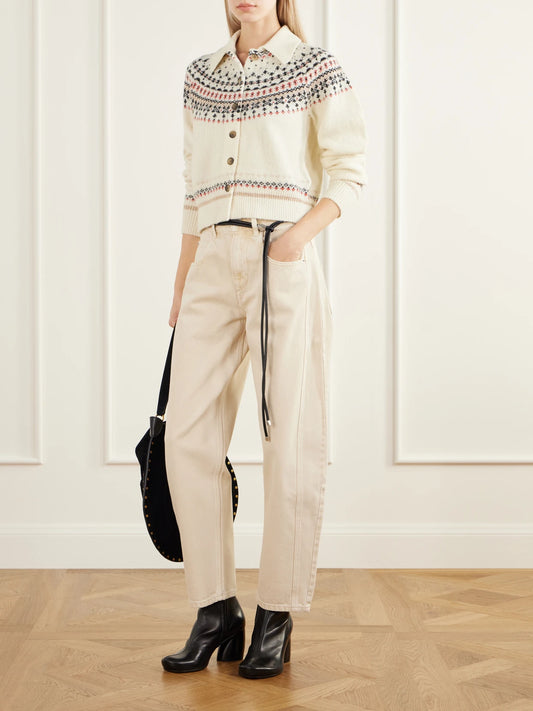 Image of Jeans. Product name - Oriane Mid-rise Barrel-leg Jeans in Beige colour by brand - ISABEL MARANT
