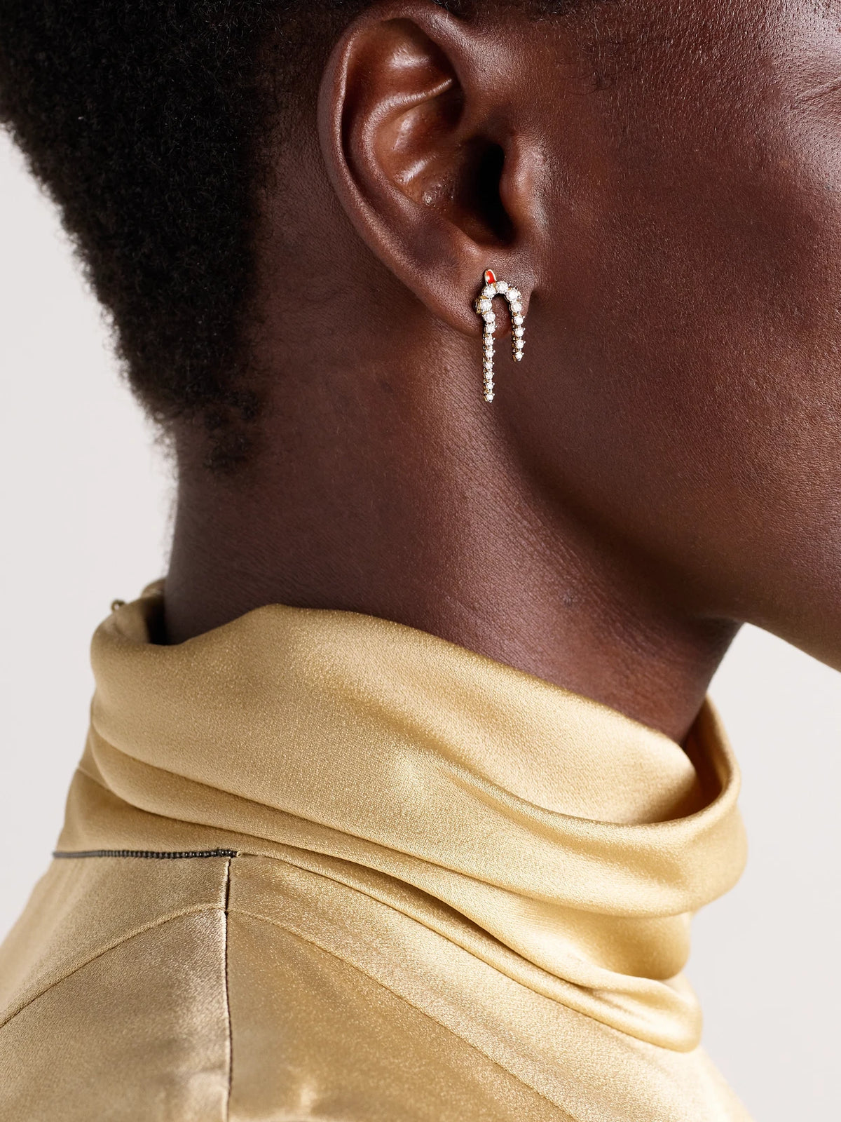 Image of Earrings. Product name - Mini Python 9-karat Gold, Diamond And Enamel Single Earring in Multi colour by brand - Yvonne Léon