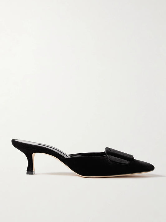 Maysale 50 Buckled Velvet Mules