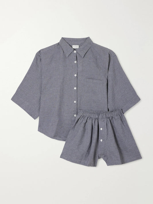 Deiji Studios 03 Checked Linen Shirt And Shorts Set