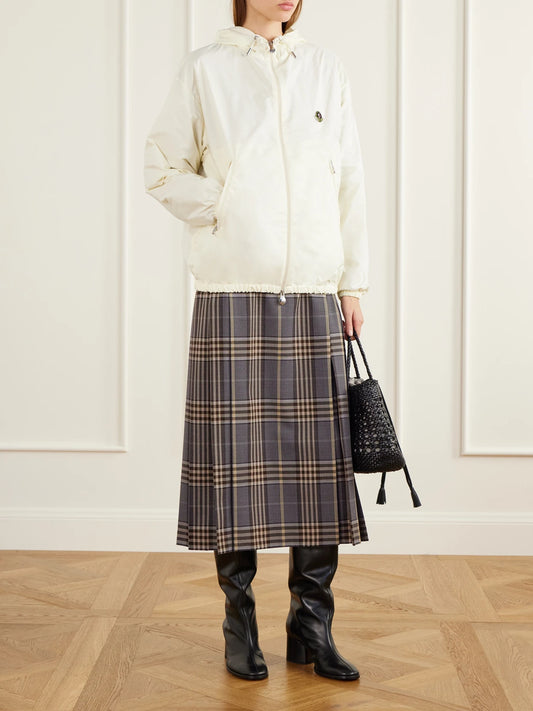 Image of Coats & Jackets. Product name - Windbreaker Logo-appliquéd Hooded Shell Jacket in White, Beige colour by brand - Moncler