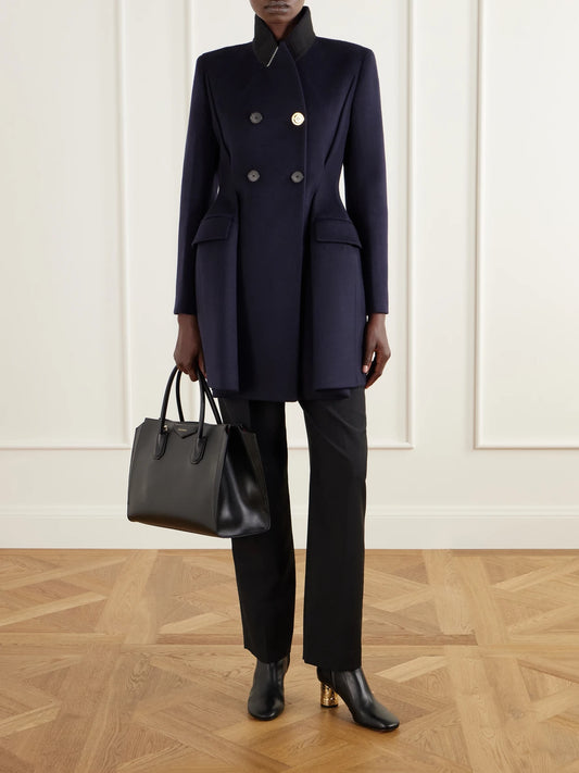 Image of Coats & Jackets. Product name - Wool And Cashmere-blend Double-breasted Coat in Midnight blue colour by brand - Givenchy