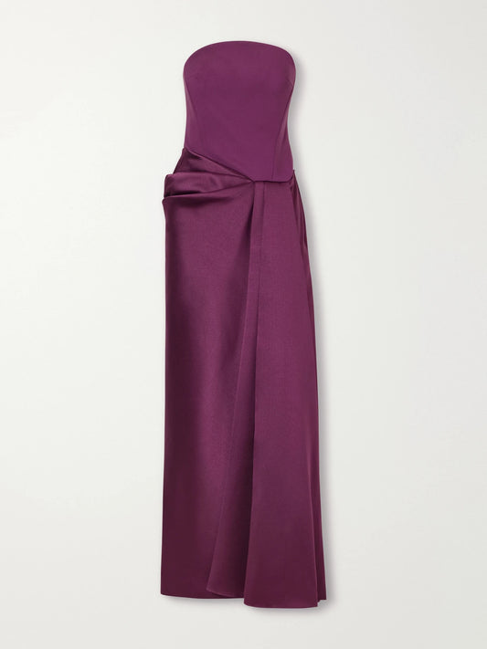 Solace London Seri Strapless Twill And Crepe Gown