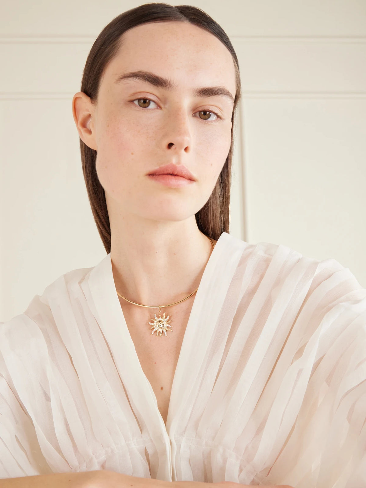 Image of Necklaces. Product name - El Sol 14-karat Gold Diamond Pendant Necklace in Multi colour by brand - Marlo Laz