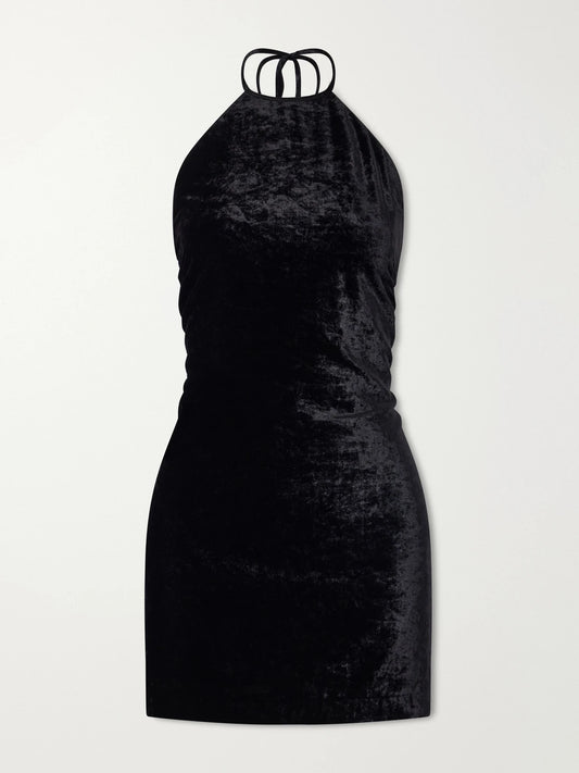BERNADETTE Francine Velvet Halterneck Mini Dress