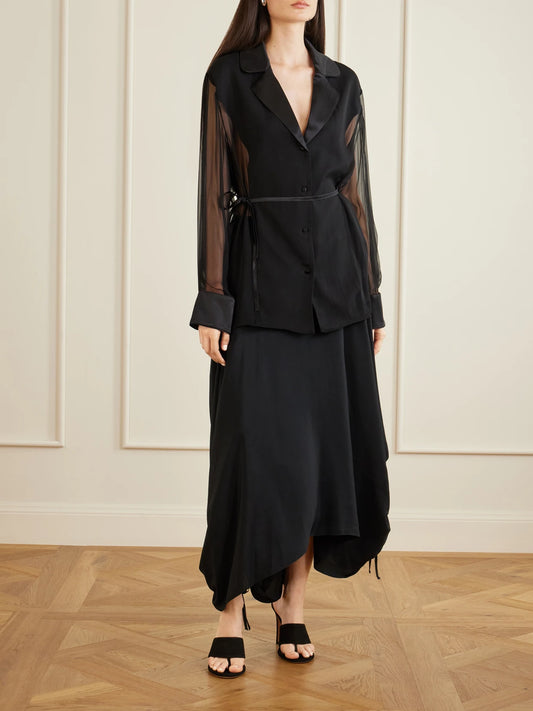 Image of Coats & Jackets. Product name - Bretagne Belted Silk Jacket in Black colour by brand - Sharon Wauchob