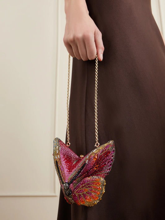 Image of Bags. Product name - Butterfly Fireclipper Crystal-embellished Gold-tone Clutch in Multi colour by brand - Judith Leiber Couture