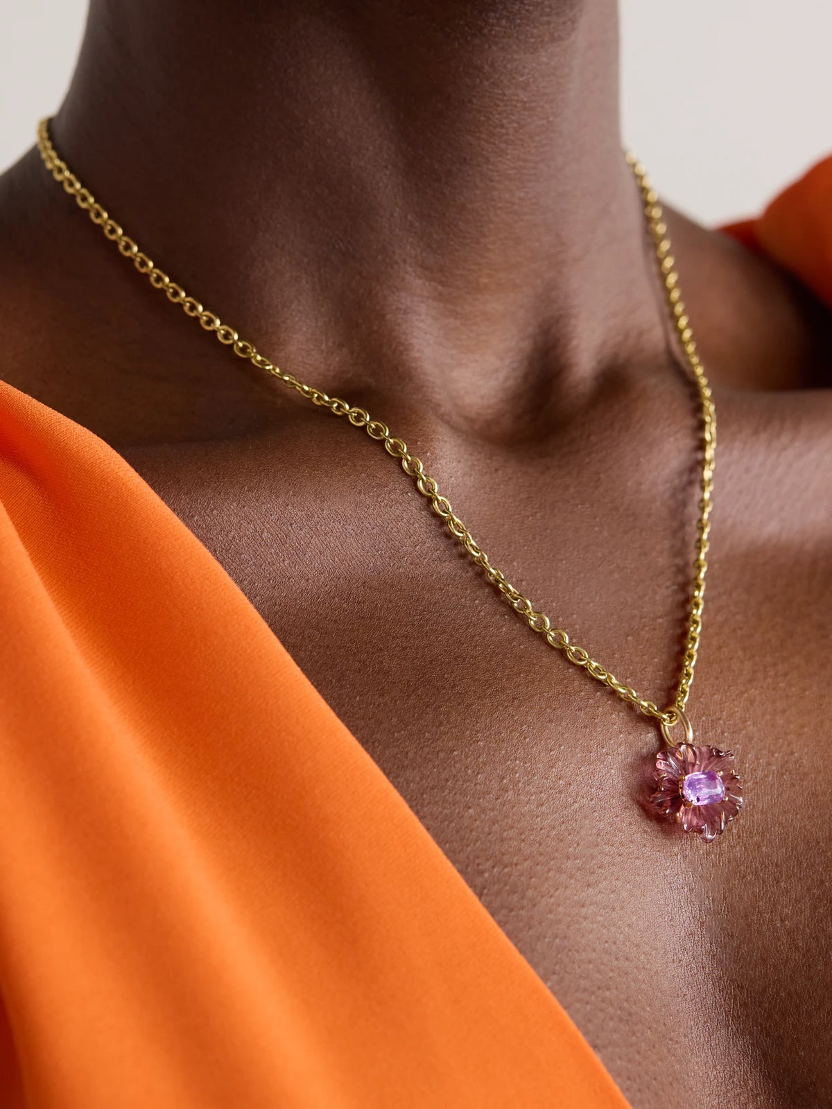 Image of Charms. Product name - Tropical Flower 18-karat Rose Gold, Tourmaline And Sapphire Pendant in Multi colour by brand - Irene Neuwirth