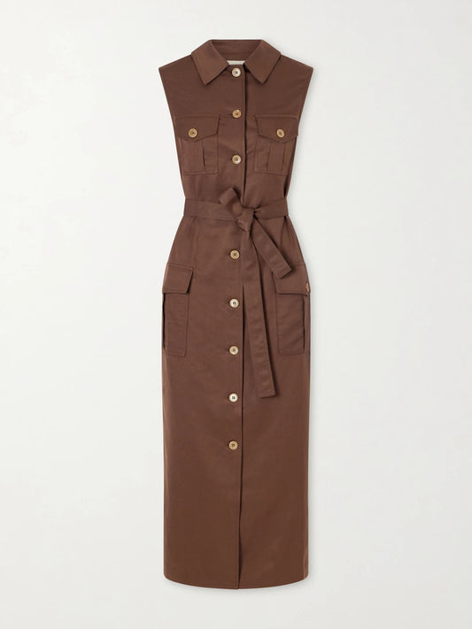 Mary Angel Belted Silk And Linen-blend Midi Dress