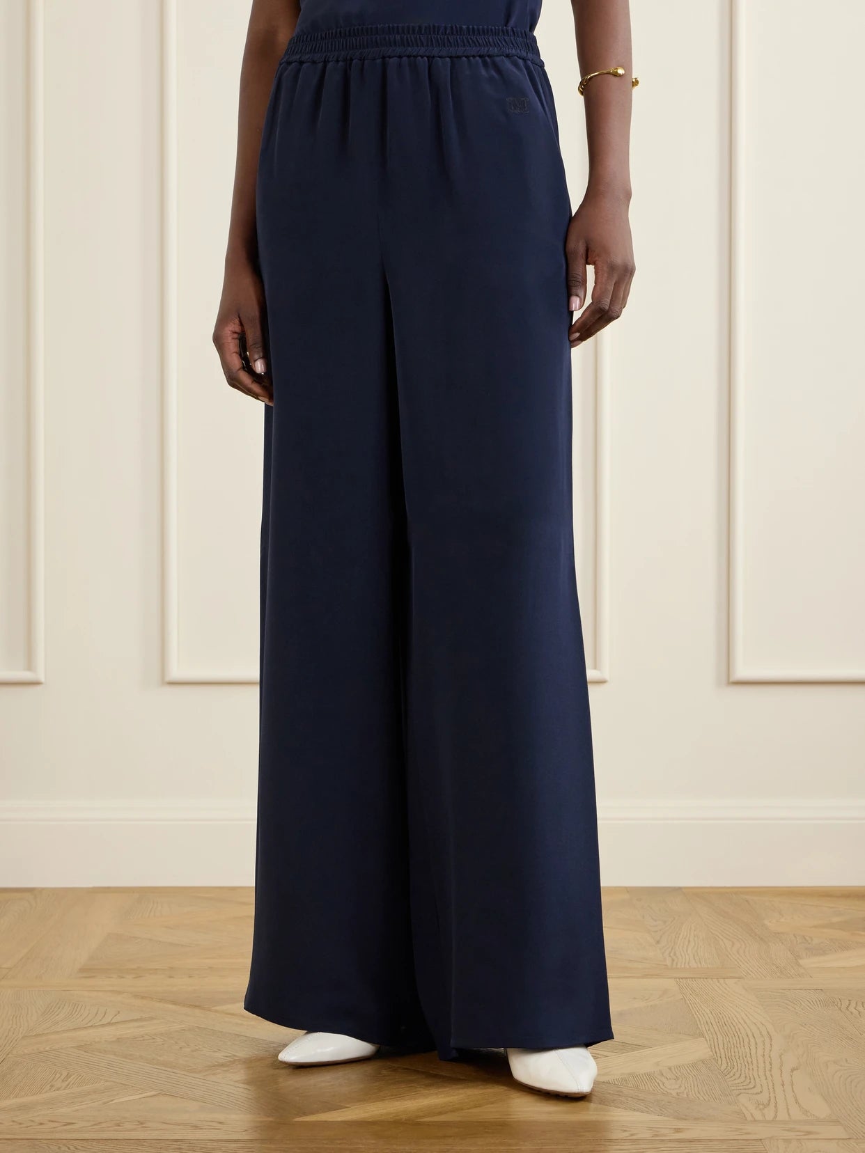 Logo-embroidered Silk Wide-leg Pants
