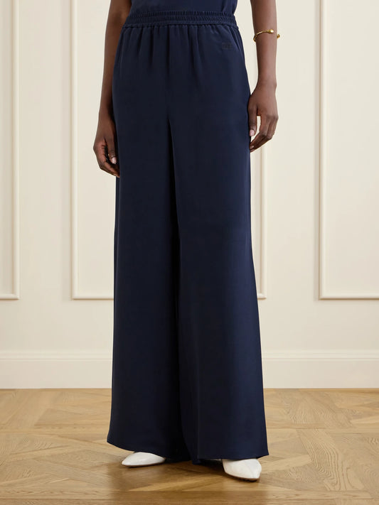 Logo-embroidered Silk Wide-leg Pants