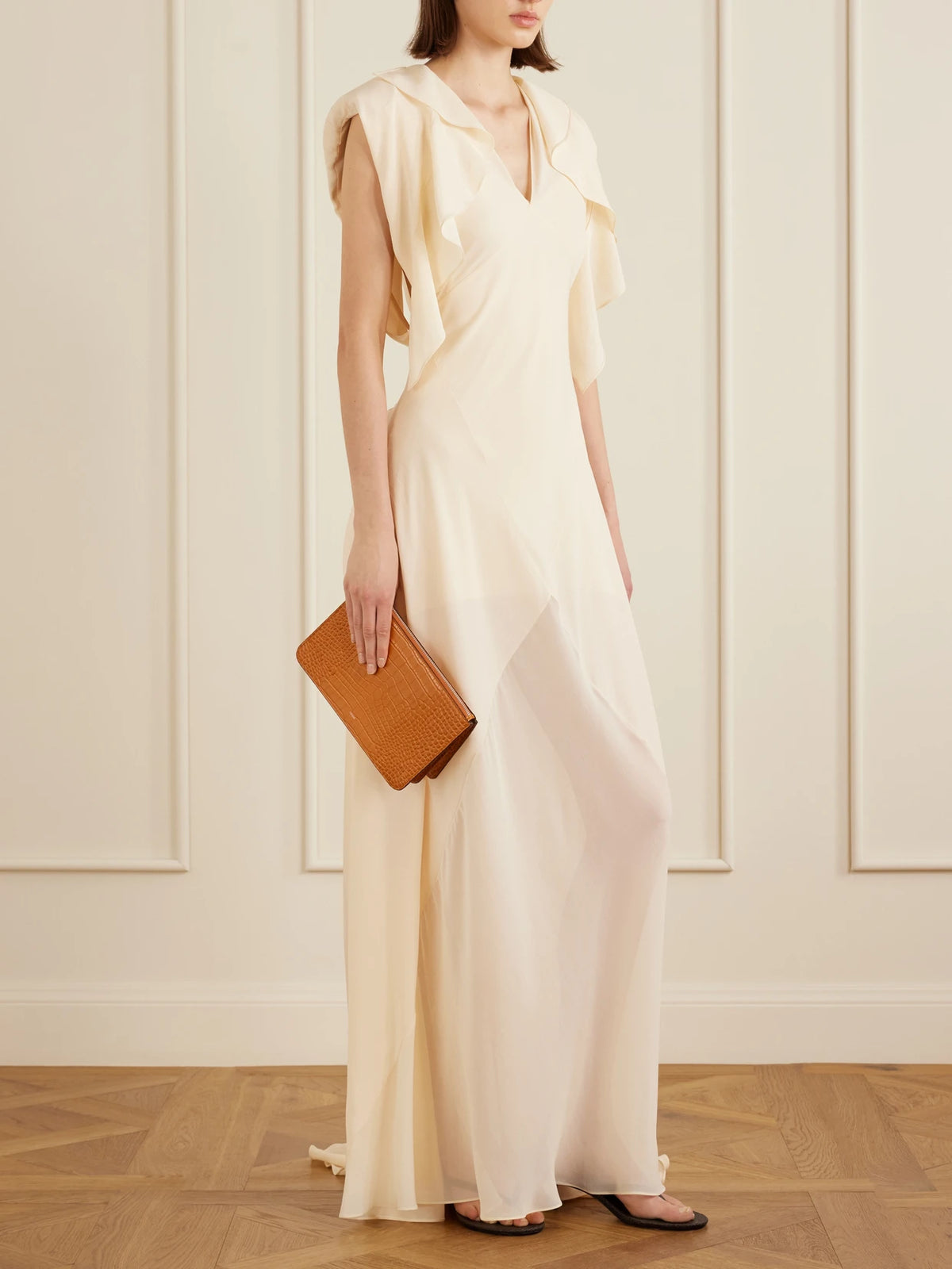 Threefold Croc-effect Leather Clutch
