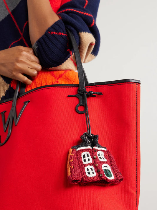 Image of Keychains. Product name - House Cardigan Crocheted Cotton And Leather Bag Charm in Multi colour by brand - JW Anderson
