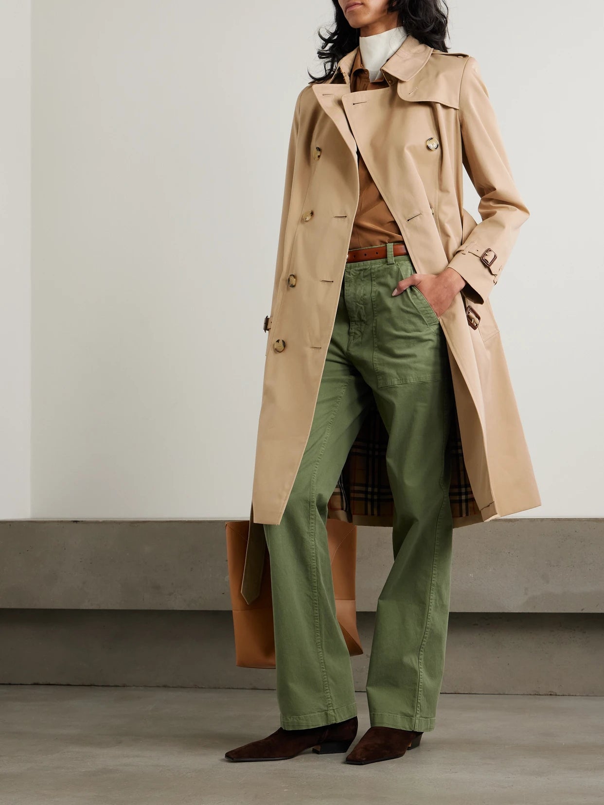 Image of Coats & Jackets. Product name - Chelsea Long Organic Cotton-gabardine Trench Coat in Neutral colour by brand - Burberry