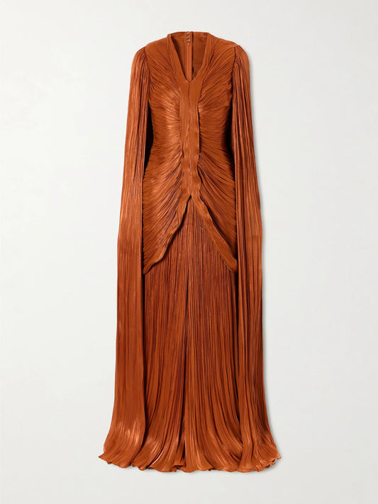 Pleated Ruched Satin Gown