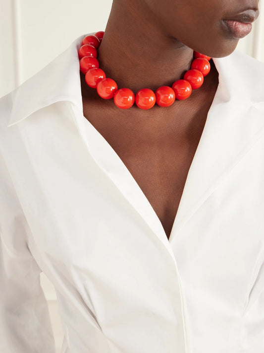 Image of Necklaces. Product name - Ball Resin Necklace in Red colour by brand - Carolina Herrera