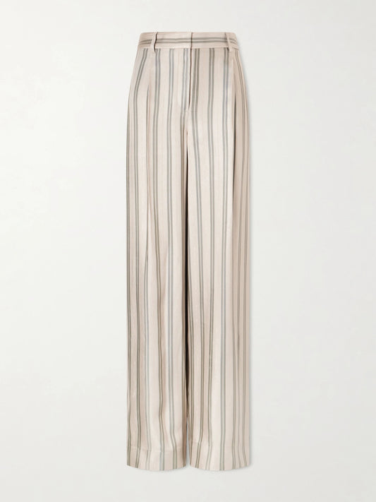 Image of a model wearing Pants. Product name - Hudson St Striped Wide-leg Pants in Ivory colour by brand - TWP