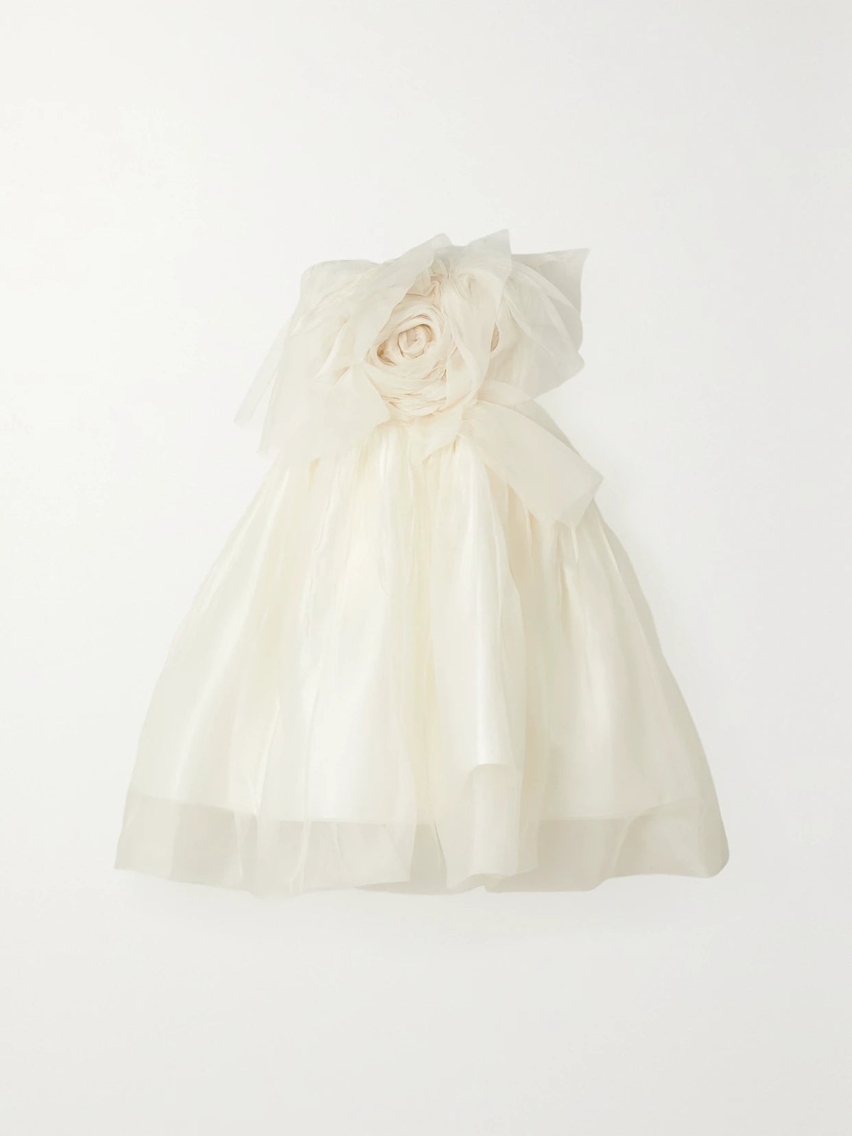 Image of Dresses. Product name - Lottie Strapless Appliquéd Silk-organza Mini Dress in White colour by brand - Danielle Frankel