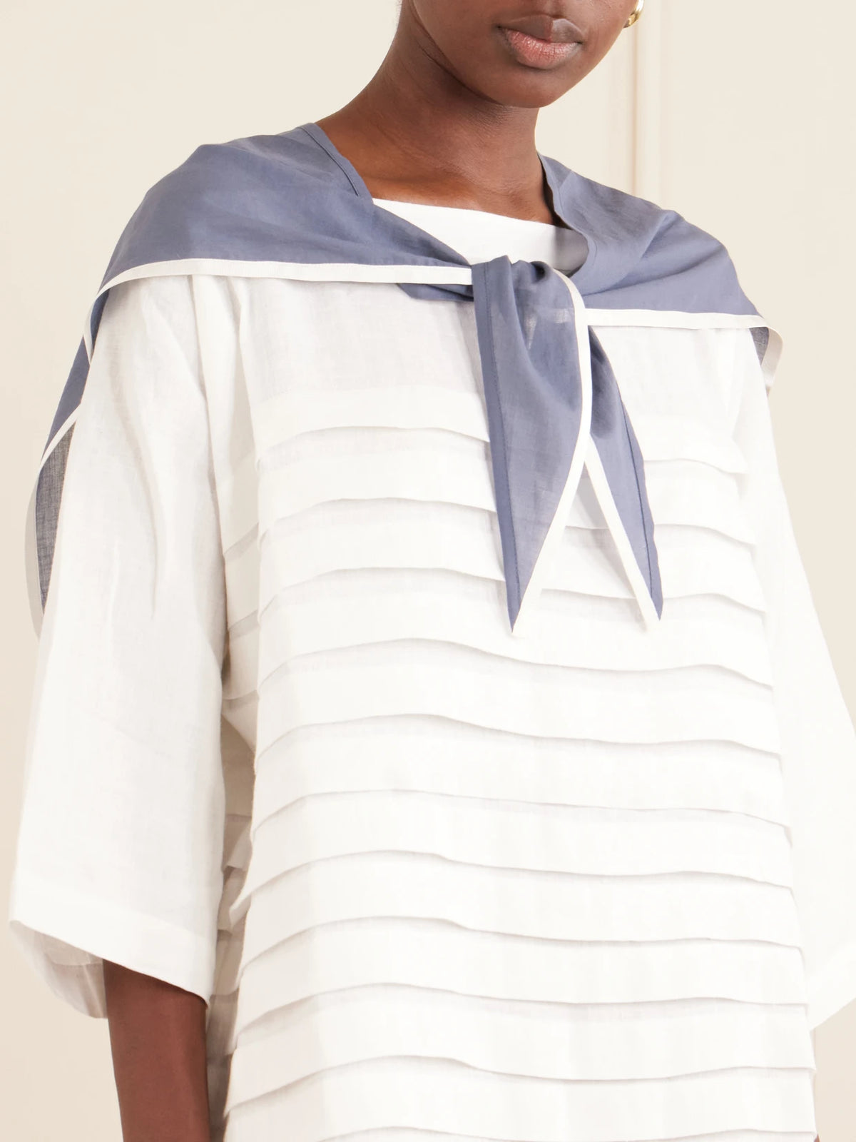 Image of Scarves & Shawls. Product name - Sailor Cotton-voile Triangle Scarf in Storm blue colour by brand - Les Vacances D'Irina